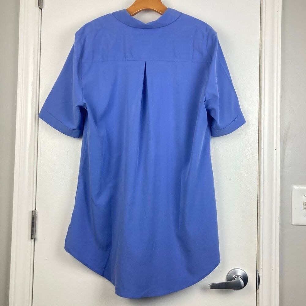 Chico's Silky Soft Long Shirt Button Front Short Sleeve Top Smokey Blue sz 2/ L - Picture 5 of 8